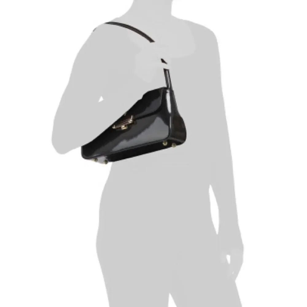 NWT Pratesi Firenze Black Polished Calf Leather Satchel Bag Italy